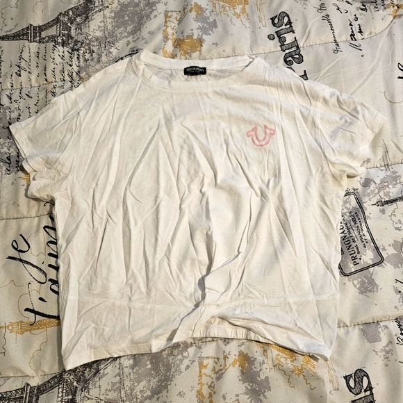 True Religion Tops - True Religion White T-Shirt with Pink Logo